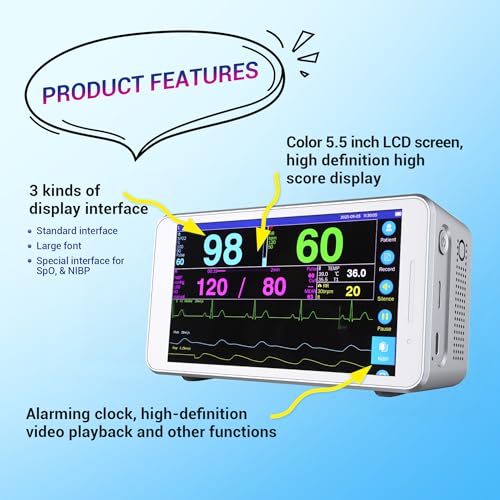 mibest portable veterinary monitor with hd lcd touch screen - multi 6 parameters patient monitor for pets dogs cats - veterinary monitoring in home clinic - icu machine veterinary large small animals