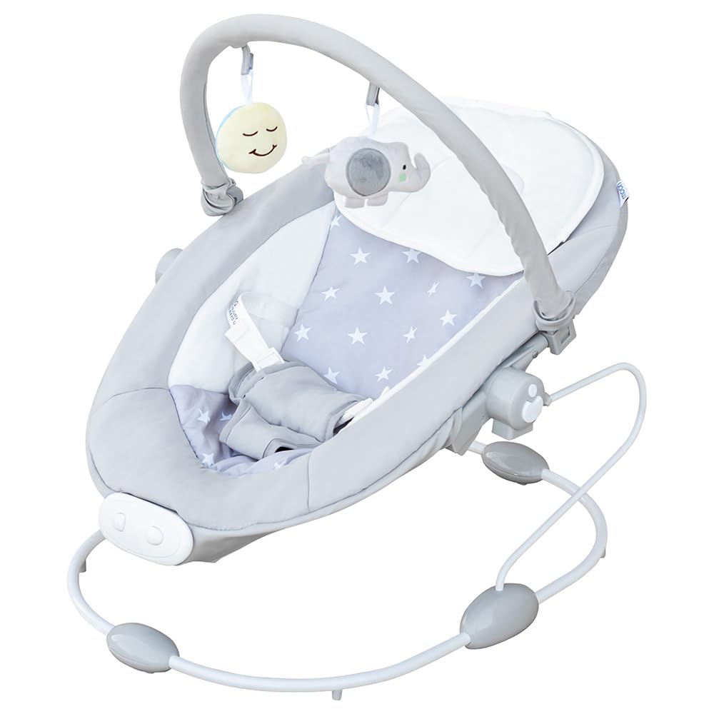 The Moon brandHopper Baby Bouncer- Multi-Functional Rocking Chair-Soothing Baby Seat With Vibration,Melodies-Fun Bar-Detachable Toys-Multi Position Recline and Safety Belt- 0 - 6 Months - Grey Color