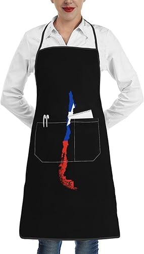 Delantal impermeable con bolsillos con diseño de bandera de Chile, delantal de cocina con babero, delantal de chef para hombres y mujeres, Blanco