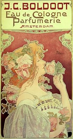WONDERFULITEMS J C BOLDOOT Cologne Perfume Amsterdam Girl Flower by Mucha Large Vintage Poster REPRO