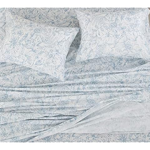DAUAOTO Twin XL Cotton Sheets Set Printed Bedding Sets, Up to 14" Deep Mattress, Pattern Bedlinen for Twin Extra Long Bed Blue Floral Cover