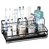 HapiRm Toothbrush Holders for Bathroom-5 Slots Toothbrush Organiser Instant Drying Stone, Stainless Steel Countertop Toothbrush and Toothpaste Holder, Tooth Brush Holder for Bathroom Accessories