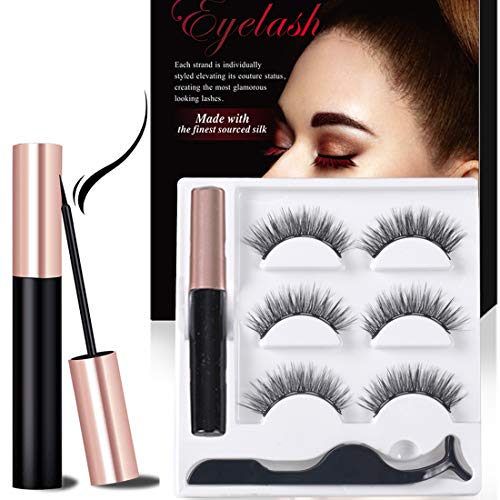 Magnetic Eyeliner With Magnetic Eyelashes Kit, 3 Pair Reusable False Lashes and Waterproof Magnetic Liquid Eyeliner Set (With Tweezers) (5D-1)