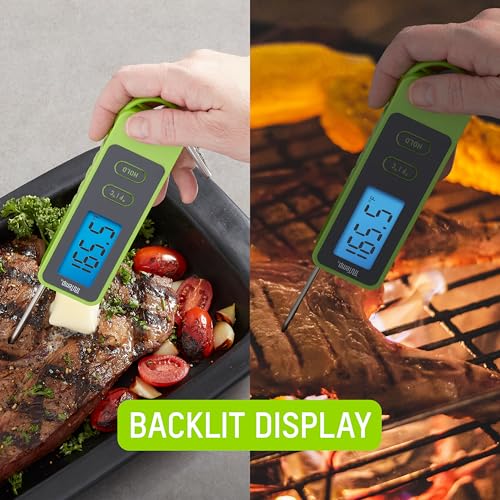 Image of Taylor TruTemp Compact Digital Folding Meat Thermometer with Carabiner Clip for Grilling BBQ Kitchen Griddle, Portable Gadget Essential, Food Temperature Monitor, Gift for Dad Him Men, Green