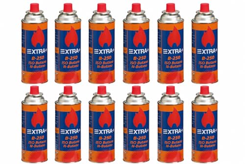 XTRA+ - Pack de Cartuchos B-250 de Gas Butano 227g para Hornillos Quemadores, Cartucho de Gas para Camping B-250, Bombonas para Sopletes (12 Unidades)