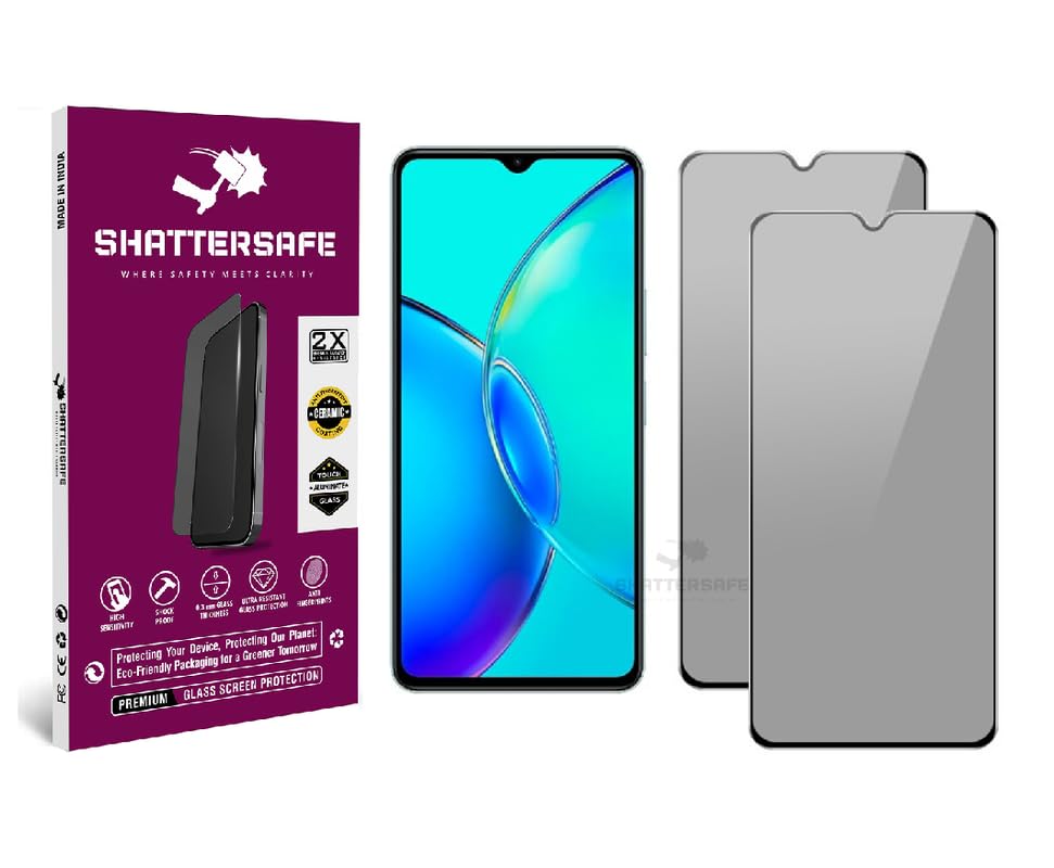 Image of Anti-Spy Privacy Tempered Glass Compatible For Vivo Y27 / Y36 5G [Pack of 2]. 9H Hardness, Anti-Scratch, Edge-to-Edge Protection With Easy Installation Kit & Case Friendly Fit.