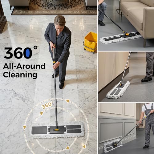 Image of MASTERTOP 36 inch Professional Industrial Dust Mop for Floor Cleaning, Heavy Duty Wet & Dry Commercial Mop,Large Flat Floor Mops with Telescopic 62'' Long Handle,Dust Broom for Hardwood,Tiles,Office