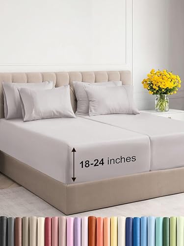 Juego de sábanas extra profundas tamaño King, sábanas transpirables y refrescantes de 7 piezas, juego de sábanas de lujo para hotel, ajuste fácil,