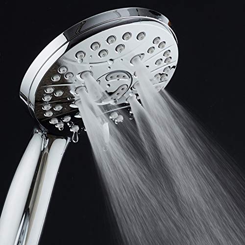 Aquaspa High Pressure 6-Setting Luxury Handheld Shower Head – Extra Long 6 Foot Stainless Steel Hose – Extra Large Face – Anti Clog Jets – Brass Connection Nuts – All Chrome Finish – Top Us Brand #TOP3