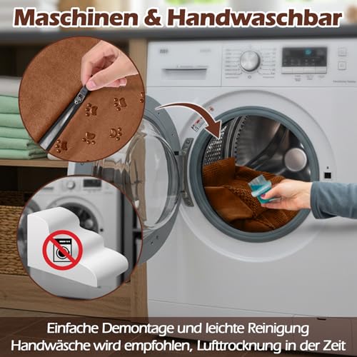 Eukue Hundetreppe 3 Stufen, Hundetreppen für Kleine Hunde und Katzen, Tragbare Hunderampe für Bett und Sofa, Hochdichtem Schaum Haustiertreppe mit Bezug und Tasche, Braun