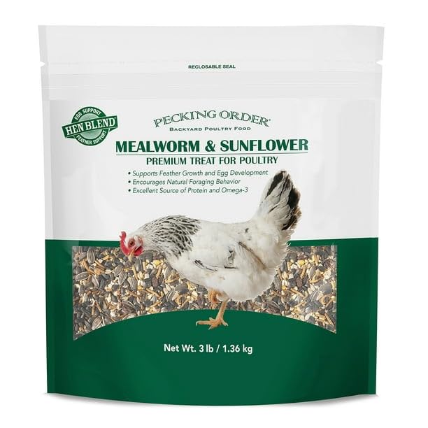 P L-RA Red River Commodities Mealworm & Sunflower Chicken Treat; 3 Lb. Bag - Includes Omega-3 Rich Flax Seed and Vitamin A & D3 Supplement