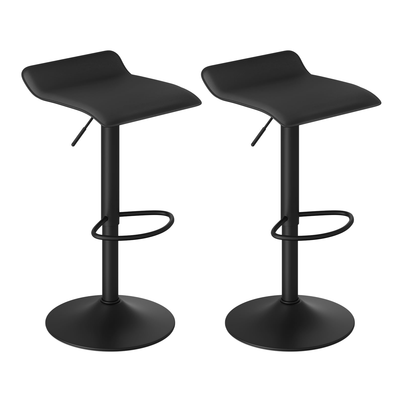 WOLTU 2X Taburetes Cocina Giratorios 360°, Taburetes Bar con Reposapiés, Altura Ajustable, Asiento PVC, para Comedor, Salón y Cafetería, Negro