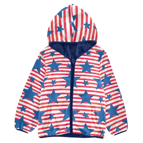 CHIFIGNO Blue Stars Red Stripes Boys Fleece Zip up Jacket Lightweight Warm Fleece Jacket 3T