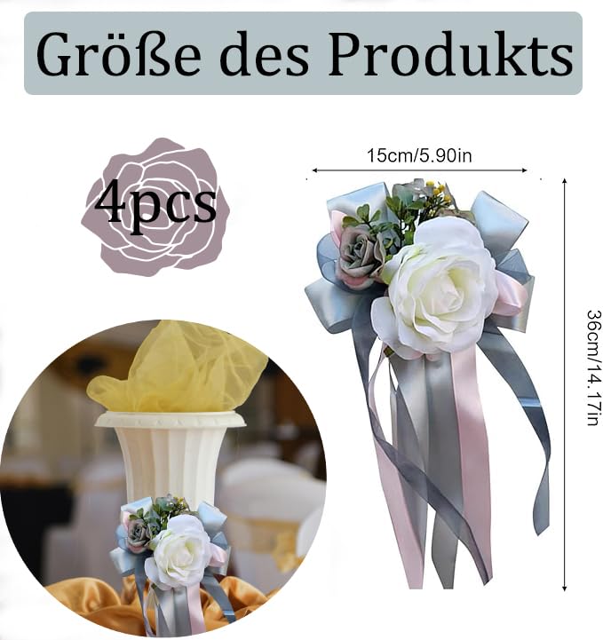 Nœuds De Voiture Rétro Champagne Pour Mariage - Décoration Fleur Simulation Élégante Pour Rétroviseur Et Portières