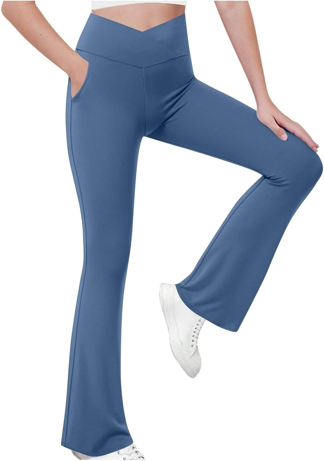 Yoga Pants for Girls Crossover Waist Flare Leg Flare Leggings Soft Stretch