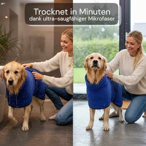Canisphere Hundebademantel (Größe XS, kleine Hunde, blau) - Saugstarker Bademantel Hund aus Mikrofaser - Schnelltrocknend & Flauschig - Hunde Bademantel für kleine Hunde