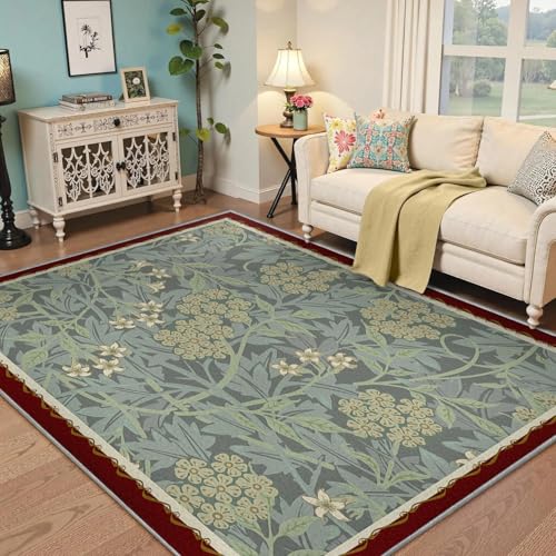Tapis lavable 240x300cm vert sauge grand format style botanique - 2
