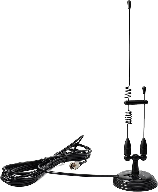 Antenă radio amator HYS VHF UHF cu bază magnetică puternică, 2 m și 70 cm, cablu coaxial RG58 de 4 m cu conector PL259