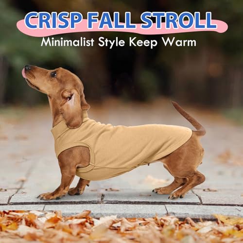 Image of Soft Fleece Dachshund Sweater for Cold Weather, Khaki, XS | Warm Sleeveless Small Dog Clothes, Stylish Pullover Sweatshirt for Mini Dachshunds, Chihuahuas,Autumn Winter Outdoor Wear
