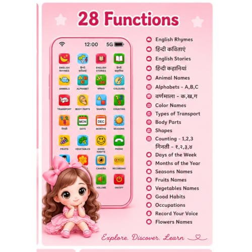 Image of Mashes Kids Phone with Voice Recording, 28 Learning Functions, Hindi & English Educational Toy Phone Pretend Play Mobile for Boys & Girls 2+ Years