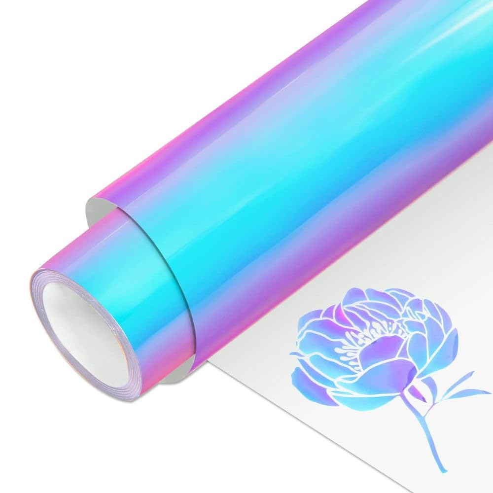 DINOVIN Sky Holographic Heat Transfer Vinyl Roll | 13" x 36" PU HTV for T-Shirts | Iron-On Vinyl for Cricut & Cameo | Holographic Vinyl Easy to Cut & Weed for Vinyl Design | Durable HTV for Fabric