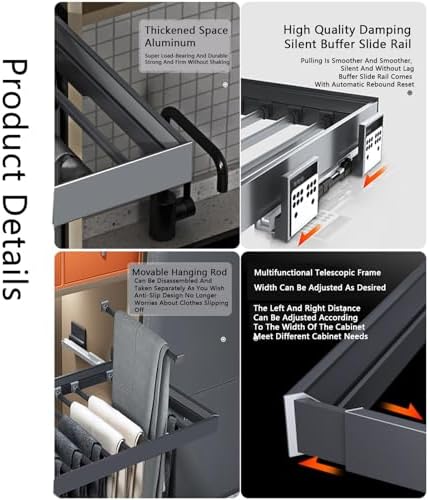 引き込み式引き出し式物干しラック、洗濯機の上やビルトインワードローブ用の省スペース調節可能ランドリーソリューション