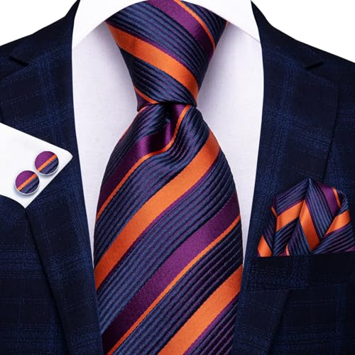 Image of Dubulle Mens Tie Set Solid Paisley Silk Striped Necktie for Men with Cufflinks Tie and Pocket Square
