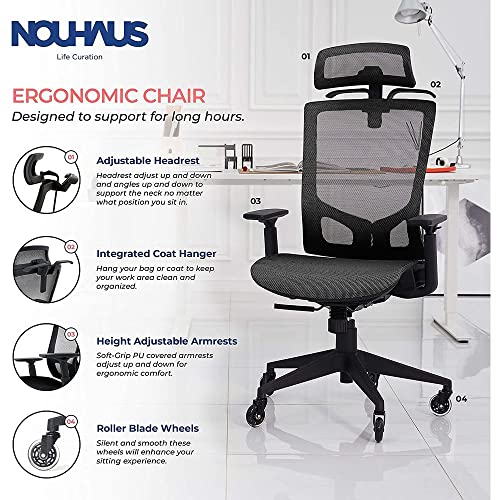 Nouhaus Ergotask – Ergonomic Task Chair, Computer Chair And Office Chair With Headrest. Rolling Swivel Chair With Rollerblade Wheels (Black) #TOP1