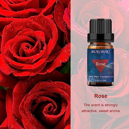 Image of BURIBURI Rose Essential Oil for Diffuser, Massage, Soap, Candle, Perfume Making - 100% Pure, Undiluted, Natural, Organic Aromatherapy - 10ml - Romantic Rose Scented Oil for Women