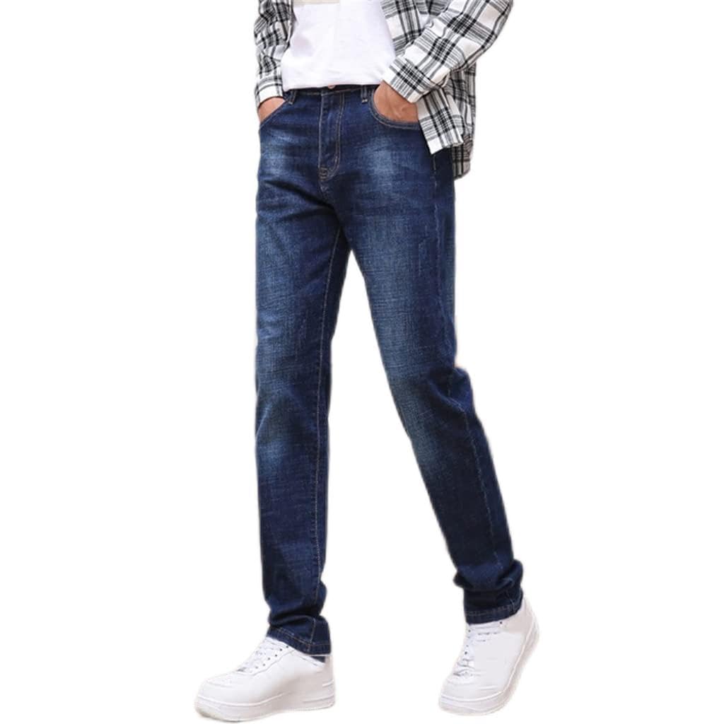 Spring Autumn Straight Leg Jeans Business Stretch Denim Loose Fit Classic Men