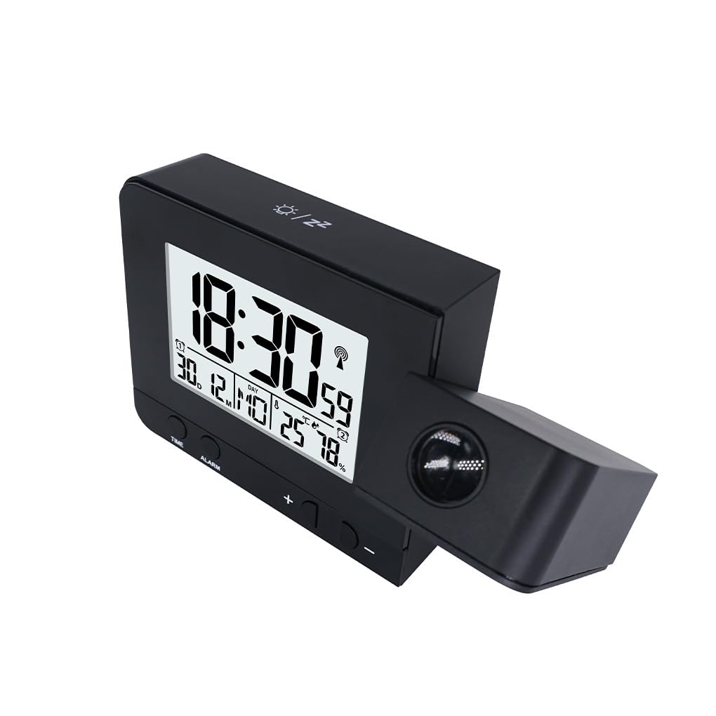 QUXVUIS Projection Alarm Clock Smart Electronic Wall Ceiling Calendar Humidity Temperature Projector Backlight Clocks Children, Black