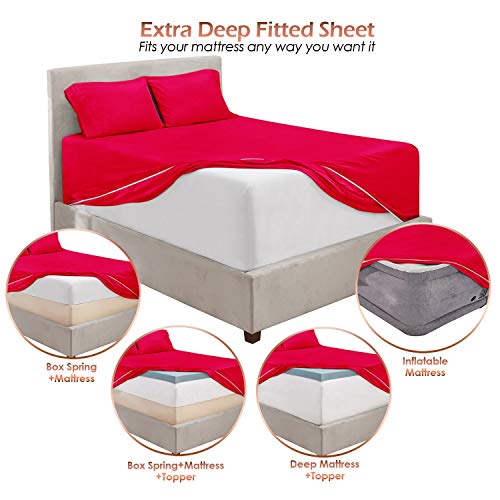 Image of Hearth & Harbor Extra Deep Pocket Bed Sheet Set - 5 Piece Hotel Luxury Sheets Fits Up to 24 inch Thick Mattress - Split King - Hot Pink