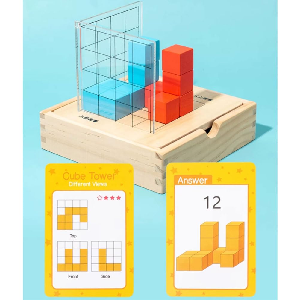 Set Osservazione Cubo Geometrico Montessori Legno Tre Viste