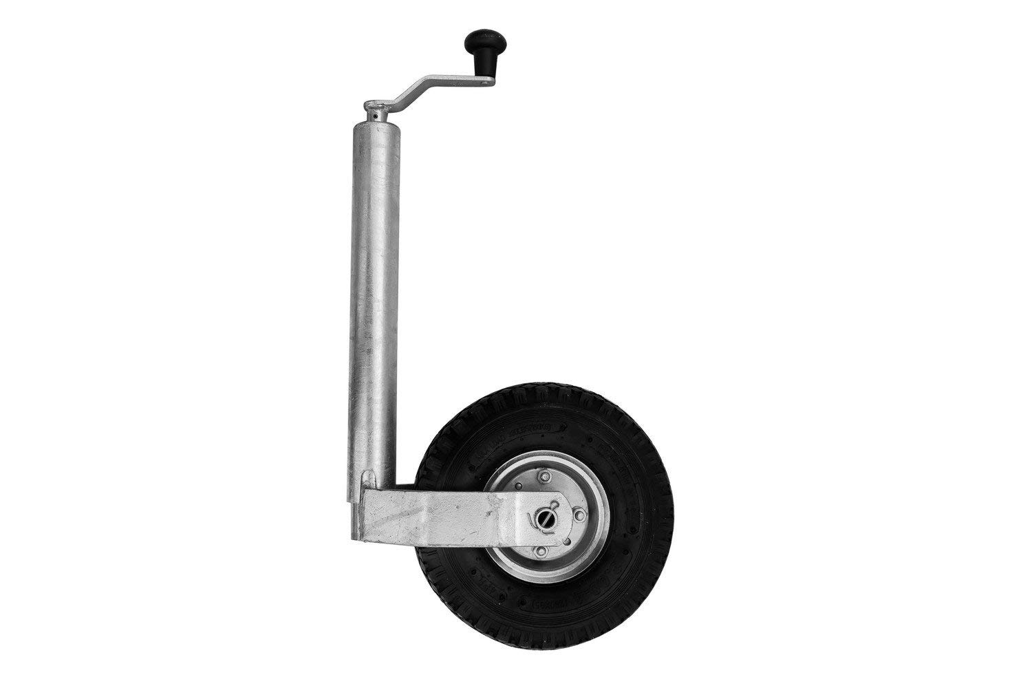 KNOTT roue de support TK48 150 kg, tube 48 mm, hauteur 500 a 720 mm, roue pneumatique 260 x 85 mm jante acier, montage sur collier, butee a billes, pour timon de remorque