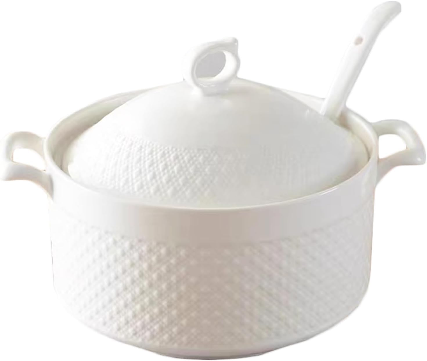 Zuppiera in Ceramica con Zuppa, Ciotola per Zuppa con Mestolo E Coperchio, Pentola per Zuppa in Porcellana per Ristorante, Cucina Domestica, Decorazione Bianca, White, 3600ml