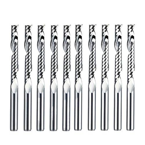 10個 3.175mmシャンク シングルフルートスパイラルフライスカッター タングステンカーバイド彫刻ビット CNCツール アクリル 木材 MDF用(3.175x22x45)