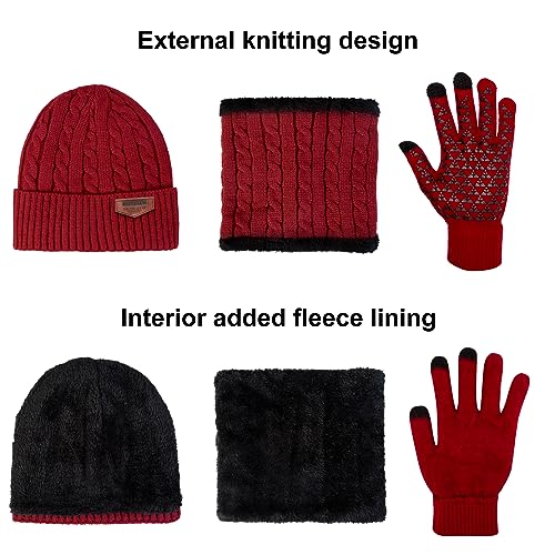 Image of Loritta Winter Hats for Men, 3 PCS Fleece Beanie Scarf Gloves Set