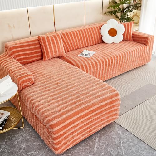 Housse canape d'angle orange en chenille 2 places 140-180cm - 2