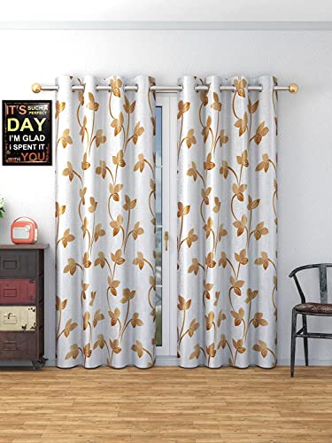 Image of Long Door Heavy Quality Print Curtains 9 Feet Long | High Tenacity Yarn Polyester Curtains | Premium Screens for Home Office | Prada for Living Room Bedroom | (Gold, 1pc)