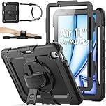 SEYMAC stock Case for iPad Air 11-inch M4/M3/M2 (2026/2025/2024), Heavy Duty Shockproof Case with Screen Protector, Pencil Holder [360° Rotating Stand/Hand Strap]& Shoulder Strap, Black