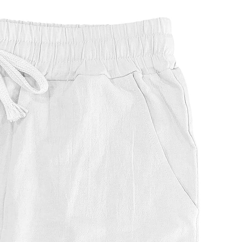 Mens Linen Pants Embroidered Casual Baggy Pants Lightweight Wide Leg Drawstring Beach Trousers with Pockets4