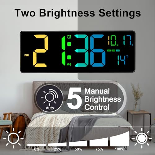 16" Bluetooth Large Digital Wall Clock/Auto Time Sync, 10 RGB Colors Digital Clock Large Display with Remote, Auto-Dimming/DST, Calendar, Timer, Alarm, 6 Night Lights Big Clock for Decor - Image 7