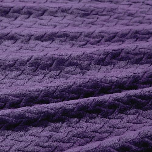 Oversized King Fleece Blanket 120x120 Inches, Seamless Soft Cozy 3D Jacquard Flannel Blanket 10'x10' Extra Large for Bed, Sofa, Couch, Travel & Camping, California King Throw, Purple Leaf