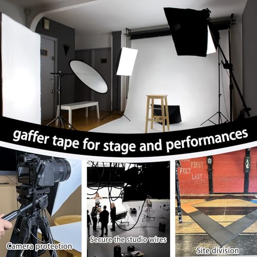 Image of 2-Pack Black Gaff Tape,3 inch x 30 Yards,Black Gaffers Tape,Matte Gaffer Tapes for Stage,Studio, Wire Finishing,Photography,No Residue,Non Reflective,Easy Tear