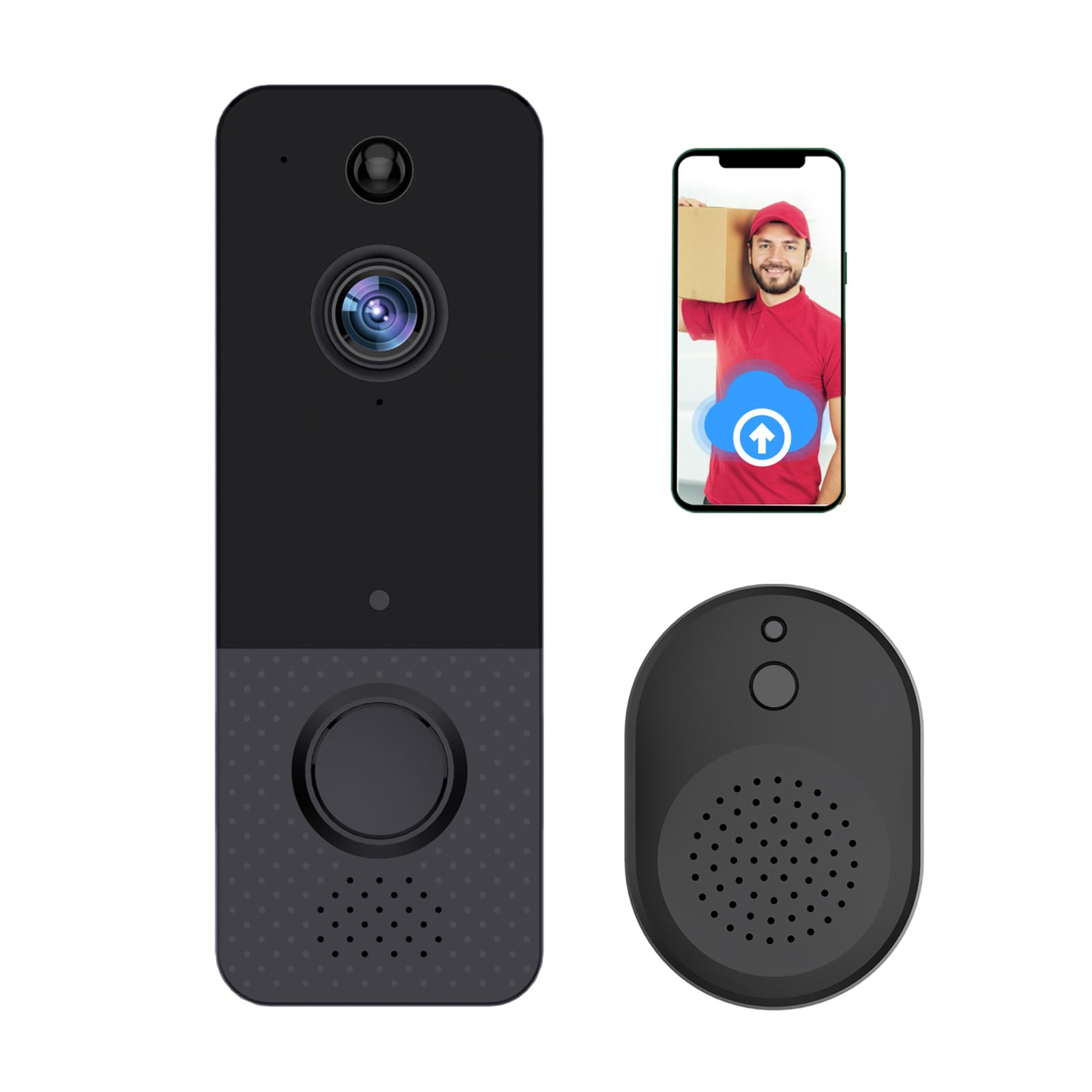 Garosa Timbre con Cámara WiFi Inalámbrico, Timbre con Vídeo Inteligente Resistente a la Intemperie IP65 con Vídeo HD 1080, Conversación Bidireccional y Detección de Movimiento para Seguridad en el