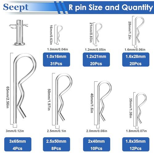Image of 105Pcs 304 Stainless Steel Cotter Pins 7-Values R Cotter Pin Used for Hitch Lock System, Trucks, Engine