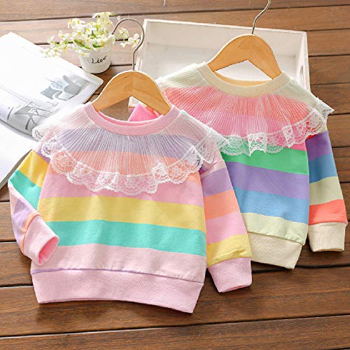 Quenny Girls Striped lace Collar Sweater,2-6 Years Old Baby-Girls' Long-Sleeved Pullover.2