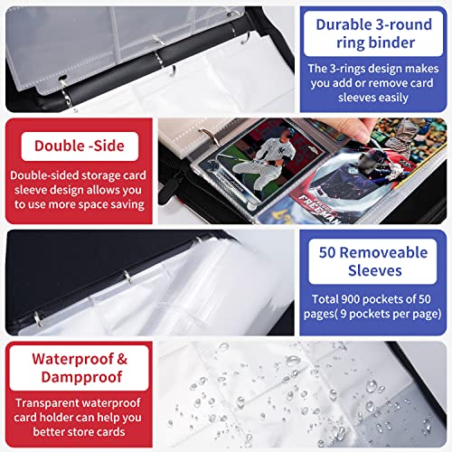 Hesplus Card Binder 9 Pocket, Trading Card Binder With Sleeves, Baseball Card Binder, Sports Card Binder Collectible Trading Card Albums Fits 900 Cards With 50 Removable Sleeves For Mtg, Tcg #TOP4