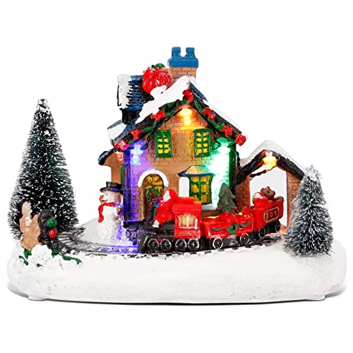 YUNYODA Weihnachtsdorf, Haus, Kunstharz, Dekoration, Licht, europäischer Stil, leuchtend, bunt, Schneehaus für Weihnachten, Zuhause, Innen- und Außendekoration Cover