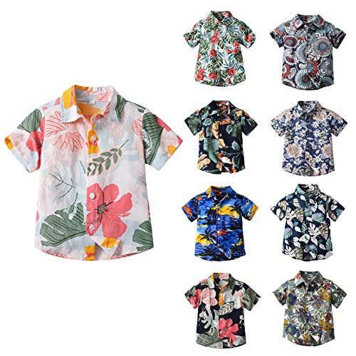 Toddler Kids Boys Short Sleeve 𝐇awaii Shirt Print Crew Neck Button Down Cotton Tops Beach Casual Holiday Shirt3